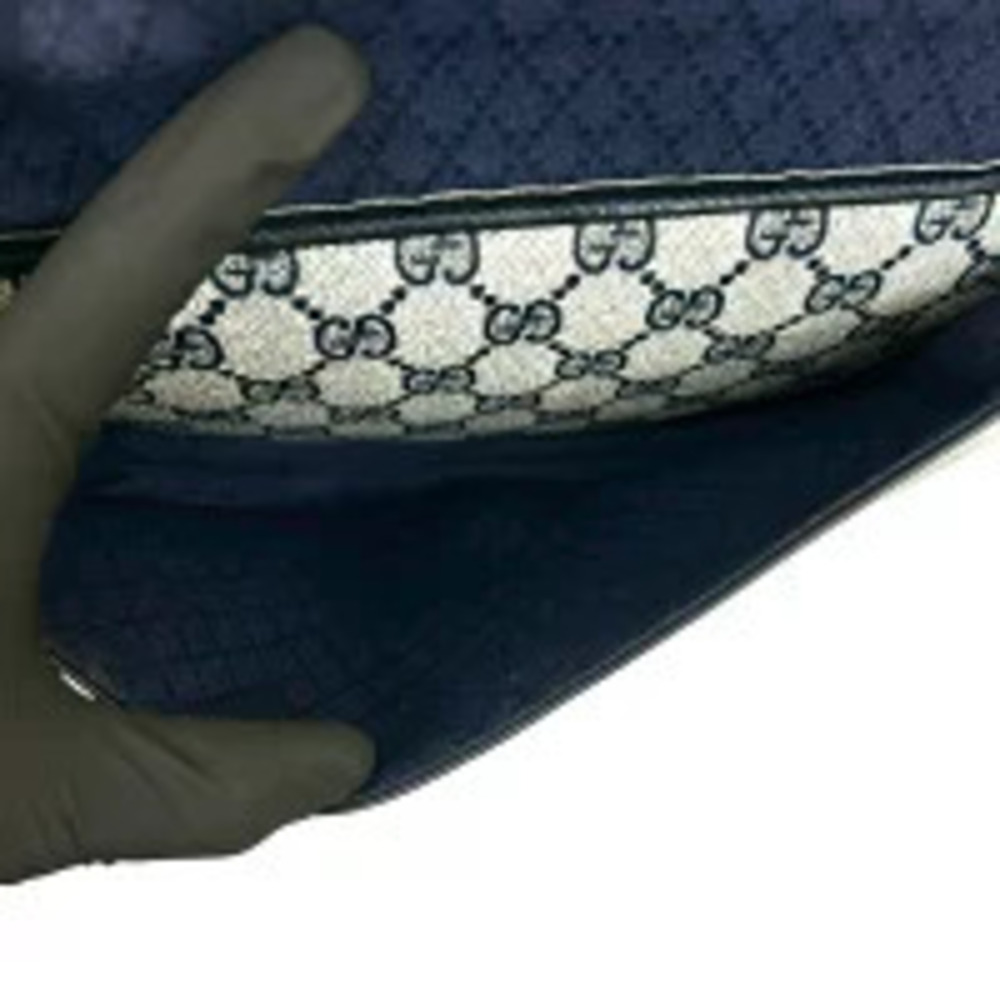 GUCCI Sherry Horsebit Leather Shoulder Bag Navy Blue - Picture 10 of 10